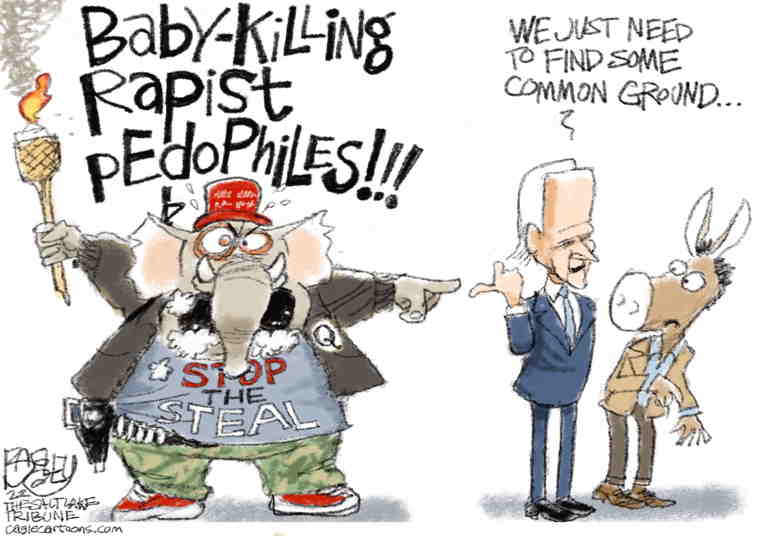 Political/Editorial Cartoon by Pat Bagley, Salt Lake Tribune on Biden Reaches Across the Aisle