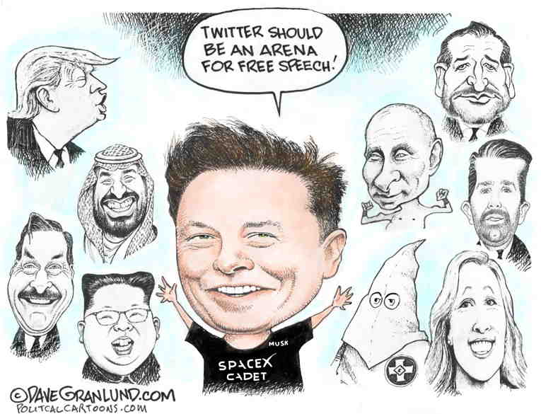 Political/Editorial Cartoon by Dave Granlund on Musk Makes Offer for Twitter