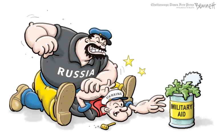 Political/Editorial Cartoon by Clay Bennett, Chattanooga Times Free Press on Fighting Rages in Ukraine