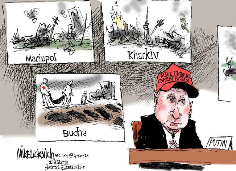 Political/Editorial Cartoon by Mike Luckovich, Atlanta Journal-Constitution on Fighting Rages in Ukraine