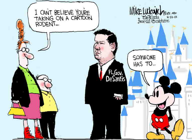 Political/Editorial Cartoon by Mike Luckovich, Atlanta Journal-Constitution on DeSantis Attacks Disney