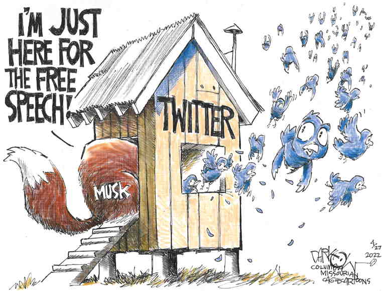 Political/Editorial Cartoon by John Darkow, Columbia Daily Tribune, Missouri on Elon Musk Siezes Twitter