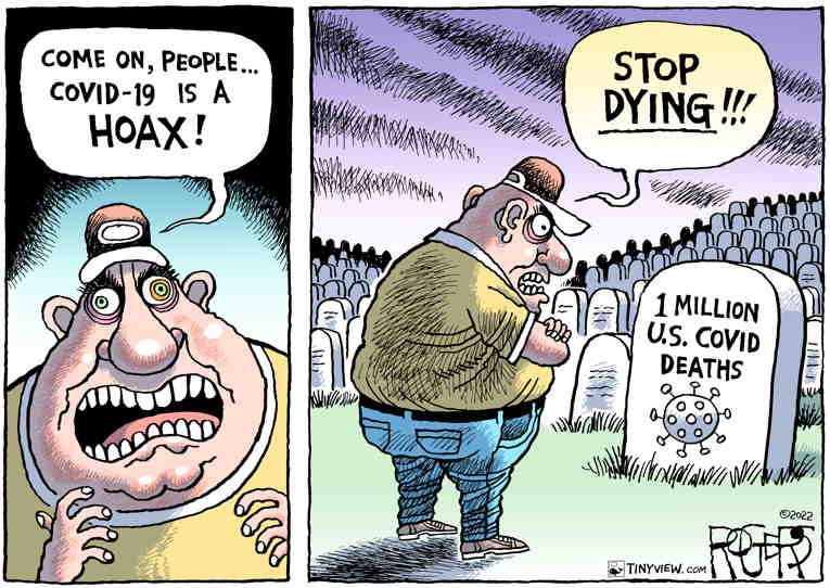 Political/Editorial Cartoon by Rob Rogers on U.S. Hits 1 Million Covid Deaths