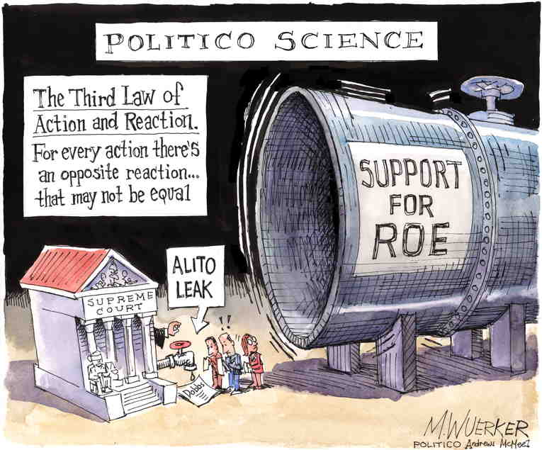 Political/Editorial Cartoon by Matt Wuerker, Politico on Court Leak Sparks Debate