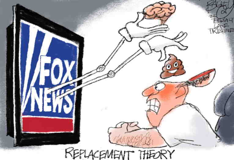 Political/Editorial Cartoon by Pat Bagley, Salt Lake Tribune on Fox News Inspired Killer