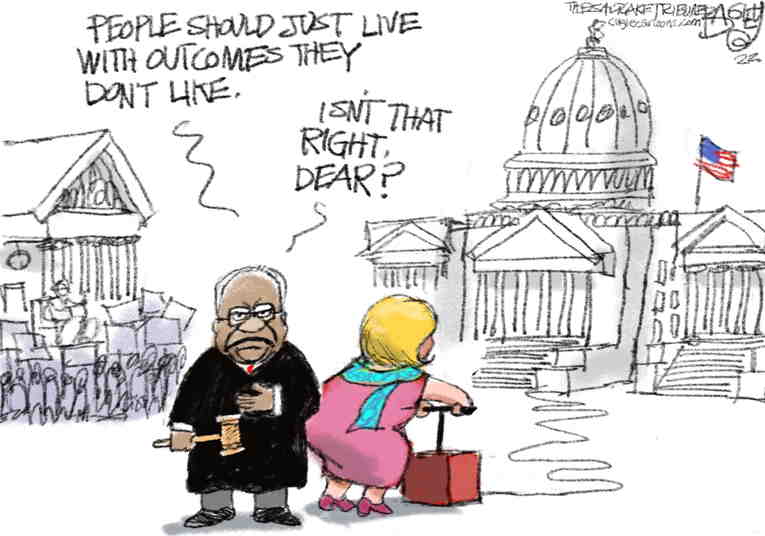 Political/Editorial Cartoon by Pat Bagley, Salt Lake Tribune on Alito Clarifies Opinion