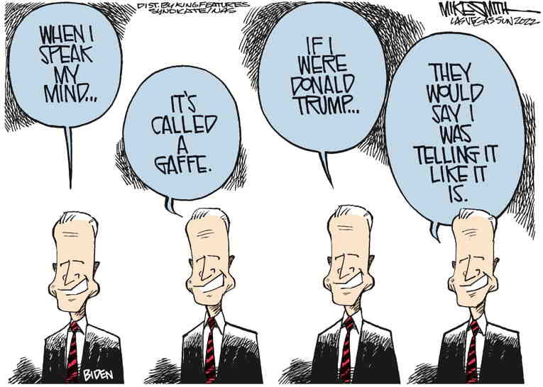 Political/Editorial Cartoon by Mike Smith, Las Vegas Sun on Biden Minces Words