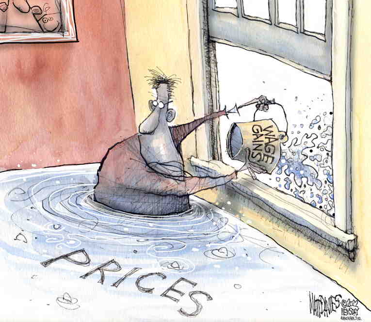 Political/Editorial Cartoon by Matt Davies, Journal News on Inflation Soars, Dow Tumbles
