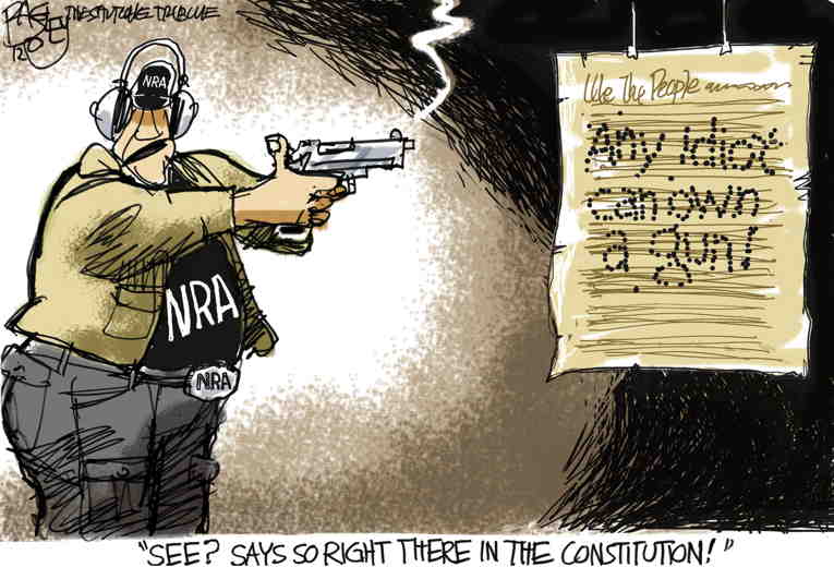 Political/Editorial Cartoon by Pat Bagley, Salt Lake Tribune on School Shooter Kills 21