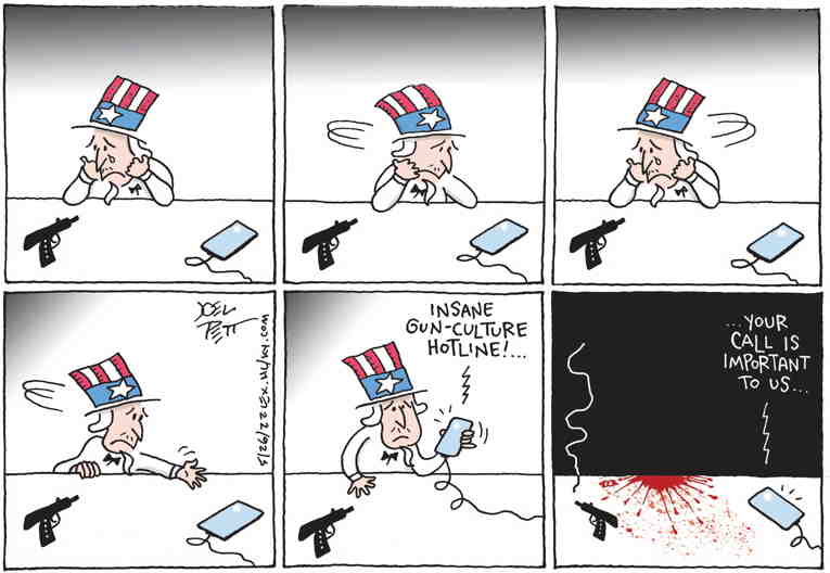 Political/Editorial Cartoon by Joel Pett, Lexington Herald-Leader, CWS/CartoonArts Intl. on Family Members Mourn