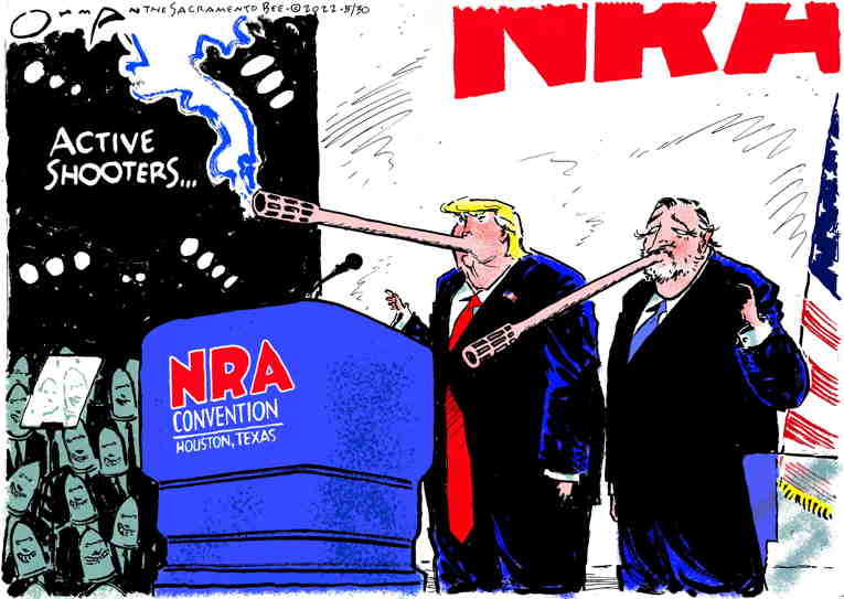 Political/Editorial Cartoon by Jack Ohman, The Oregonian on Deranged Attend NRA Convention