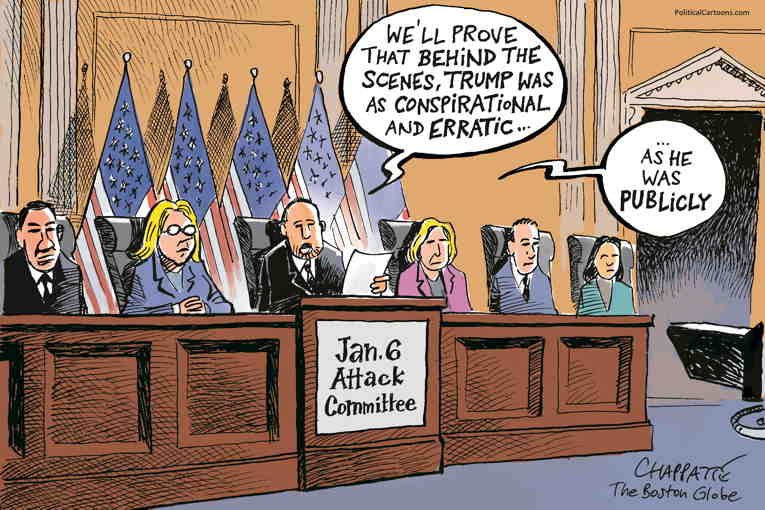 Political/Editorial Cartoon by Patrick Chappatte, International Herald Tribune on January 6 Hearings Begin