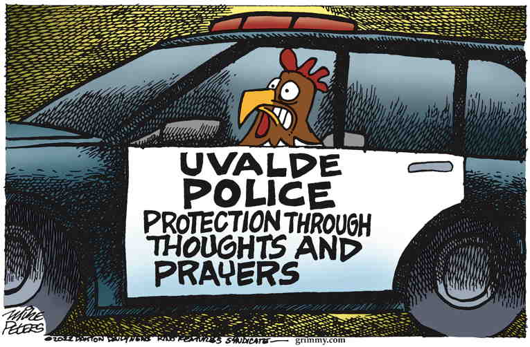 Political/Editorial Cartoon by Mike Peters, Dayton Daily News on Uvalde Police Failures Detailed