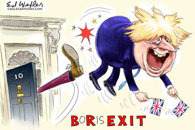 Political/Editorial Cartoon by Ed Wexler, PoliticalCartoons.com on Boris Johnson Steps Down