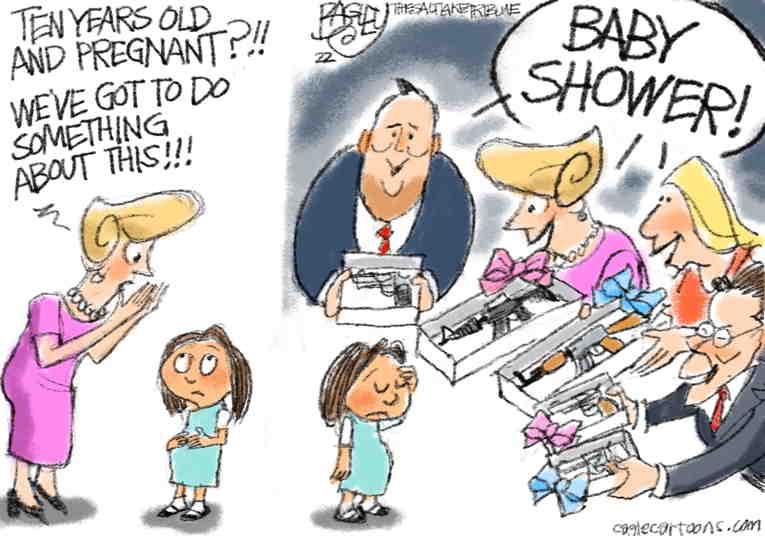 Political/Editorial Cartoon by Pat Bagley, Salt Lake Tribune on 10-Year-Old Raped, Impregnated