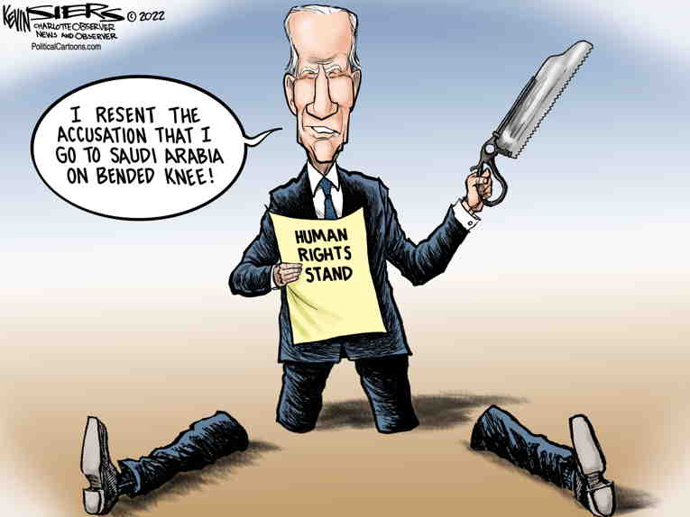 Political/Editorial Cartoon by Kevin Siers, Charlotte Observer on Biden Bows to Saudi Prince