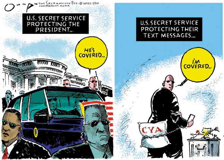 Political/Editorial Cartoon by Jack Ohman, The Oregonian on Secret Service Bombshell