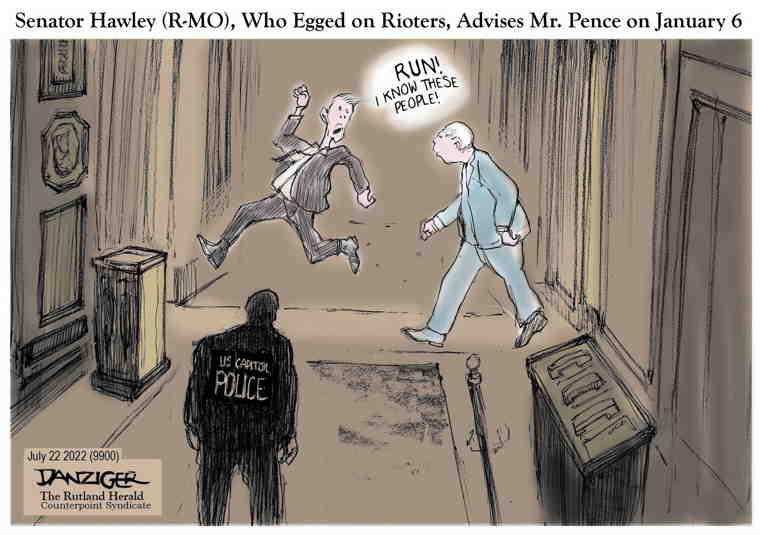 Political/Editorial Cartoon by Jeff Danziger on Hawley Proud of Insurrectionists