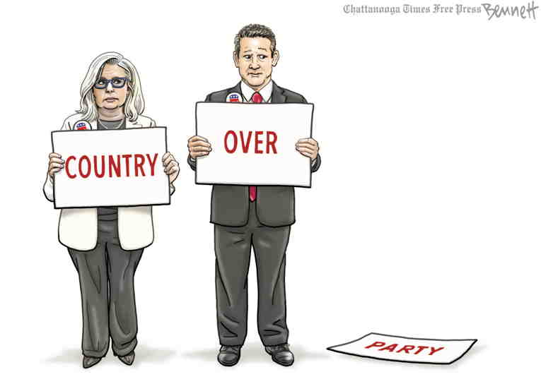 Political/Editorial Cartoon by Clay Bennett, Chattanooga Times Free Press on Hearings Reveal Great Divide