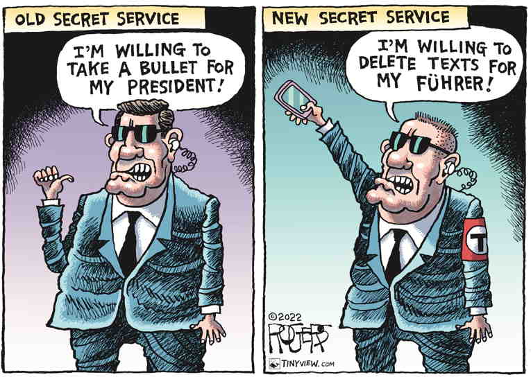 Political/Editorial Cartoon by Rob Rogers on Secret Service Aided Coup Attempt