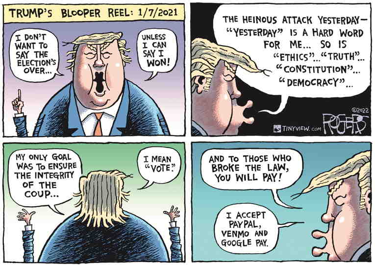 Political/Editorial Cartoon by Rob Rogers on Hearings Identify Insurrection Leader