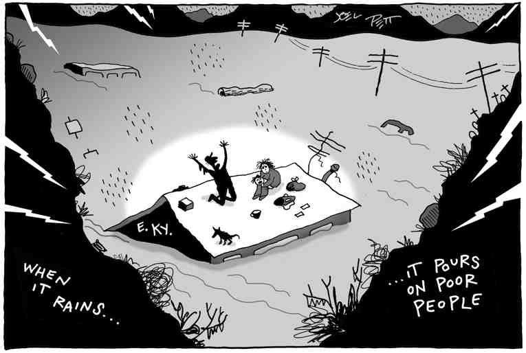 Political/Editorial Cartoon by Joel Pett, Lexington Herald-Leader, CWS/CartoonArts Intl. on 1000-Year Storms Ravage U.S.