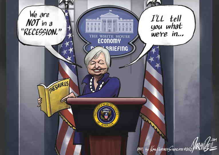 Political/Editorial Cartoon by Darrin Bell, Washington Post Writers Group on Recession Denied by Feds