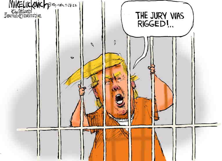 Political/Editorial Cartoon by Mike Luckovich, Atlanta Journal-Constitution on Justice Closing in on Trump