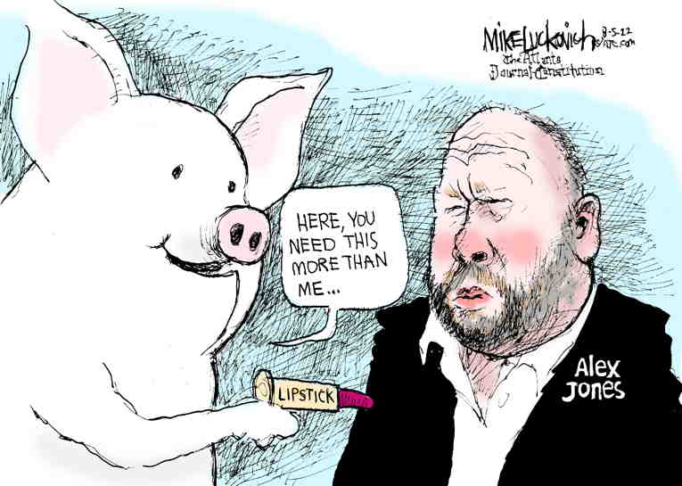 Political/Editorial Cartoon by Mike Luckovich, Atlanta Journal-Constitution on Alex Jones Found Liable