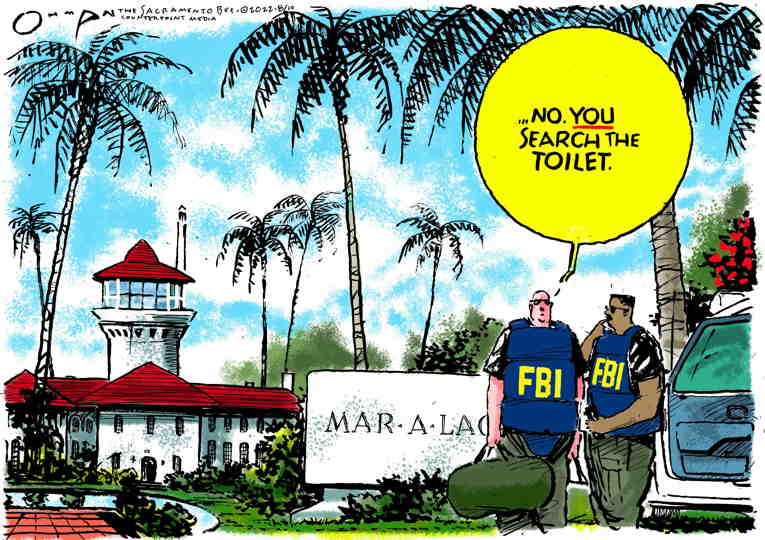Political/Editorial Cartoon by Jack Ohman, The Oregonian on FBI Searches Mar-a-Lago