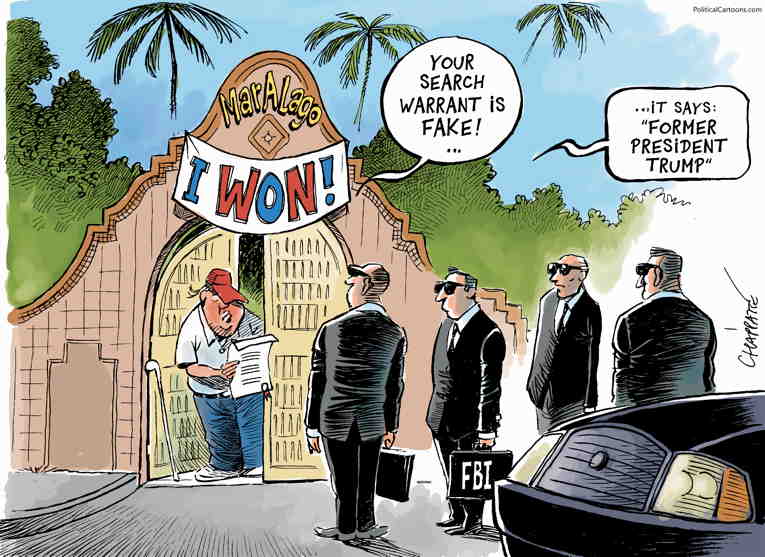 Political/Editorial Cartoon by Patrick Chappatte, International Herald Tribune on FBI Searches Mar-a-Lago