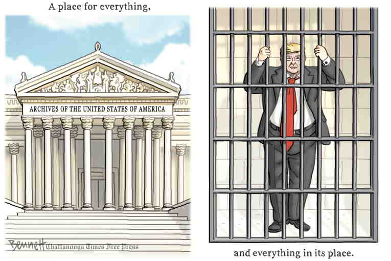 Political/Editorial Cartoon by Clay Bennett, Chattanooga Times Free Press on FBI Searches Mar-a-Lago