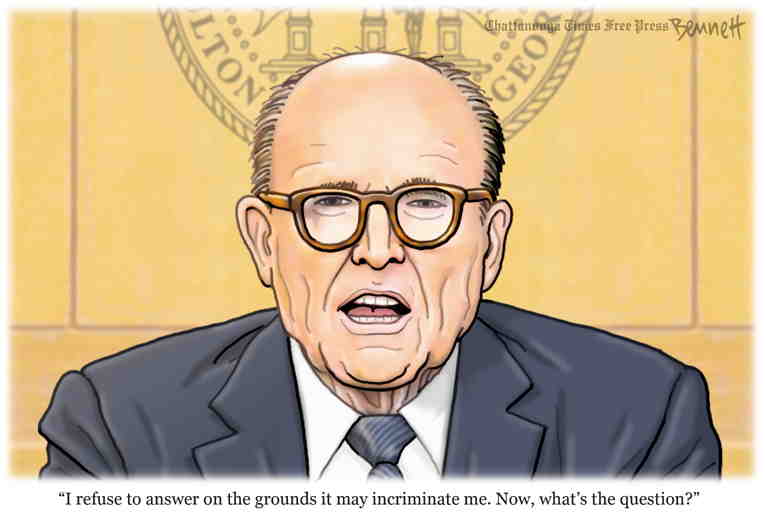 Political/Editorial Cartoon by Clay Bennett, Chattanooga Times Free Press on Giuliani Testifies