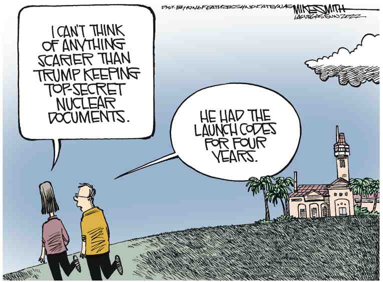 Political/Editorial Cartoon by Mike Smith, Las Vegas Sun on Classified Materials Seized