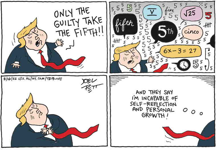 Political/Editorial Cartoon by Joel Pett, Lexington Herald-Leader, CWS/CartoonArts Intl. on Trump Pleads the Fifth