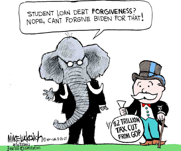 Political/Editorial Cartoon by Mike Luckovich, Atlanta Journal-Constitution on Some Student Debt Forgiven