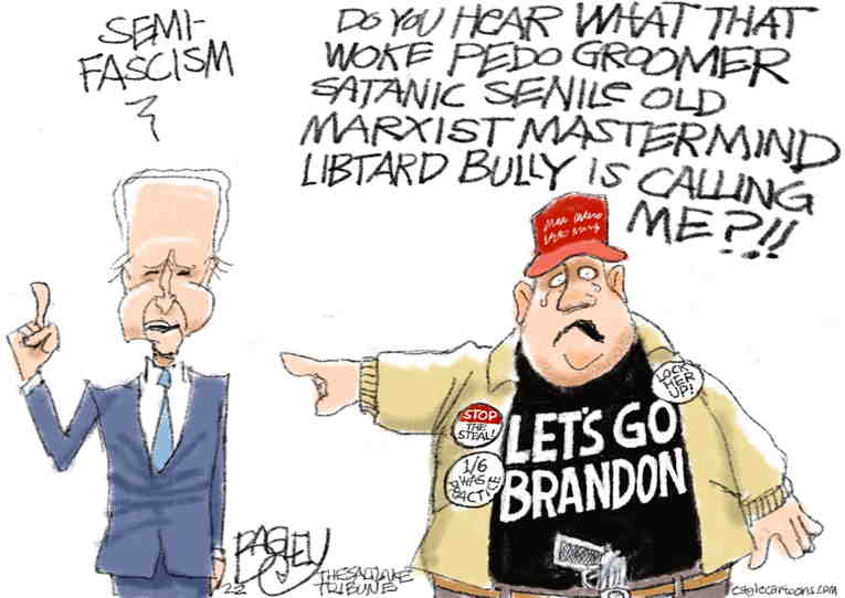 Political/Editorial Cartoon by Pat Bagley, Salt Lake Tribune on Joe Biden Hits Back