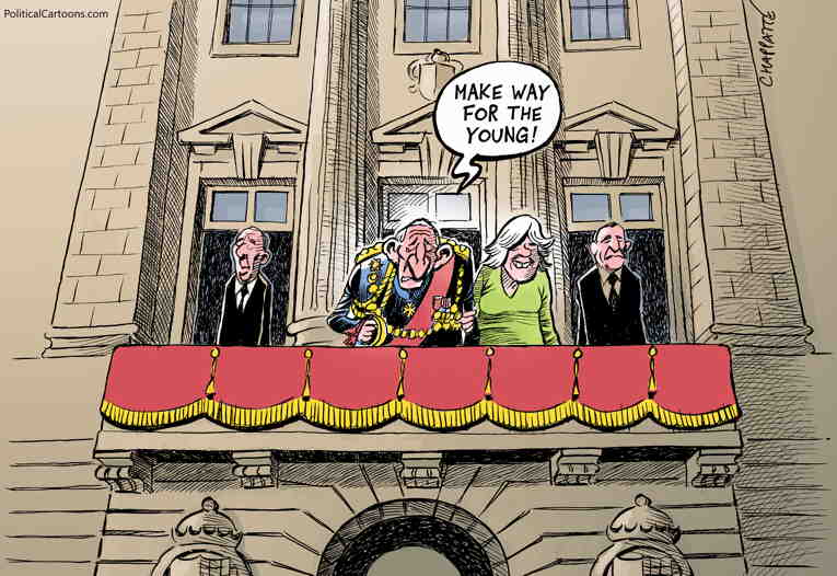 Political/Editorial Cartoon by Patrick Chappatte, International Herald Tribune on Queen Elizabeth Dies