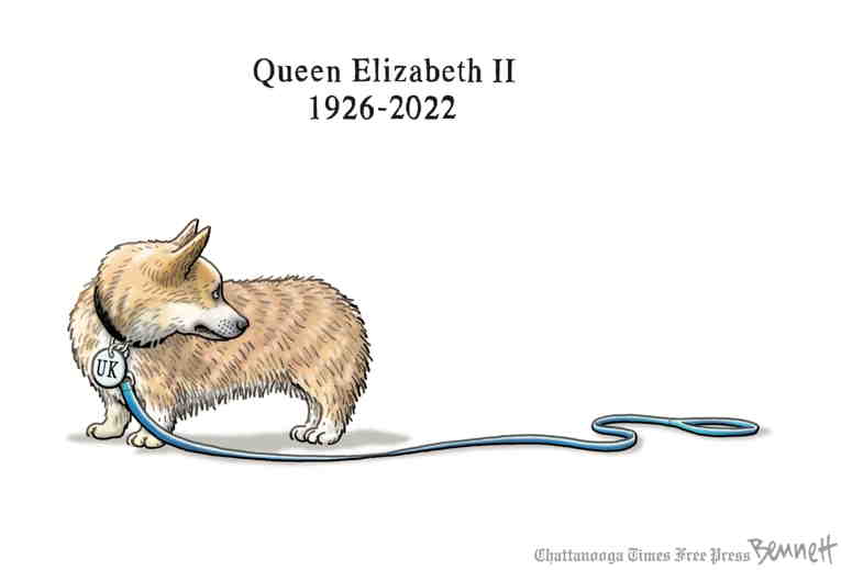 Political/Editorial Cartoon by Clay Bennett, Chattanooga Times Free Press on Queen Elizabeth Dies