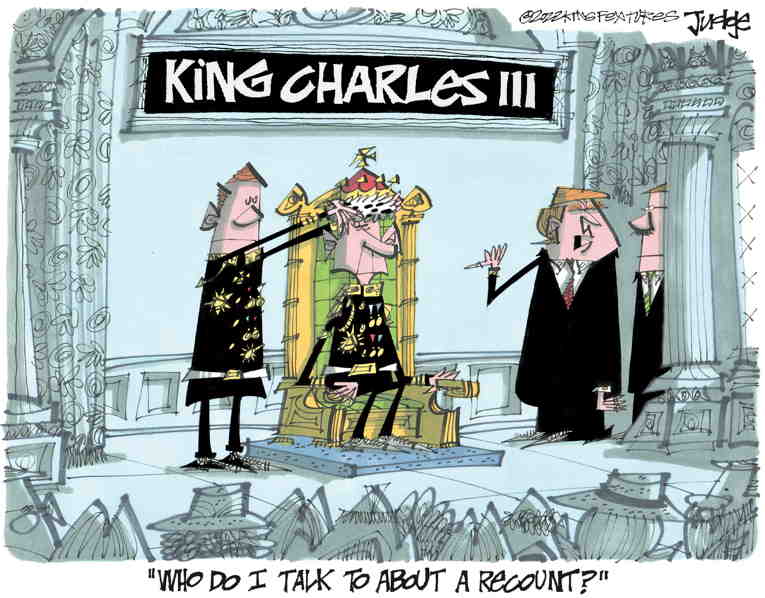 Political/Editorial Cartoon by Lee Judge, King Features on Queen Elizabeth Dies