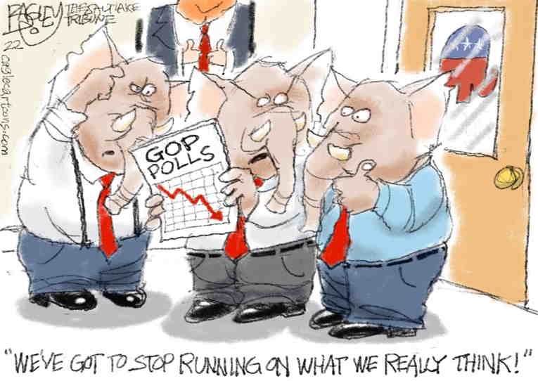 Political/Editorial Cartoon by Pat Bagley, Salt Lake Tribune on Republicans Alter Midterm Strategy