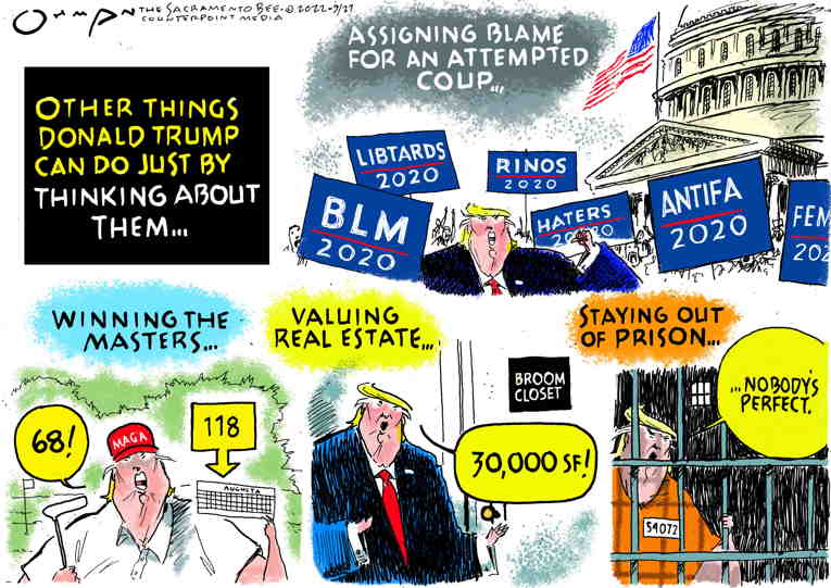 Political/Editorial Cartoon by Jack Ohman, The Oregonian on Trump’s Legal Woes Multiply