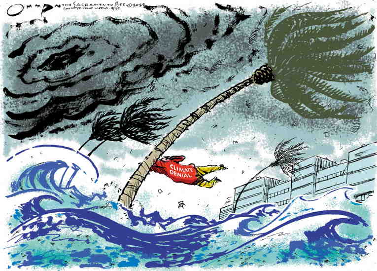 Political/Editorial Cartoon by Jack Ohman, The Oregonian on Hurricane Ian Devastates Florida