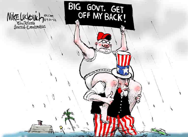 Political/Editorial Cartoon by Mike Luckovich, Atlanta Journal-Constitution on Hurricane Ian Devastates Florida