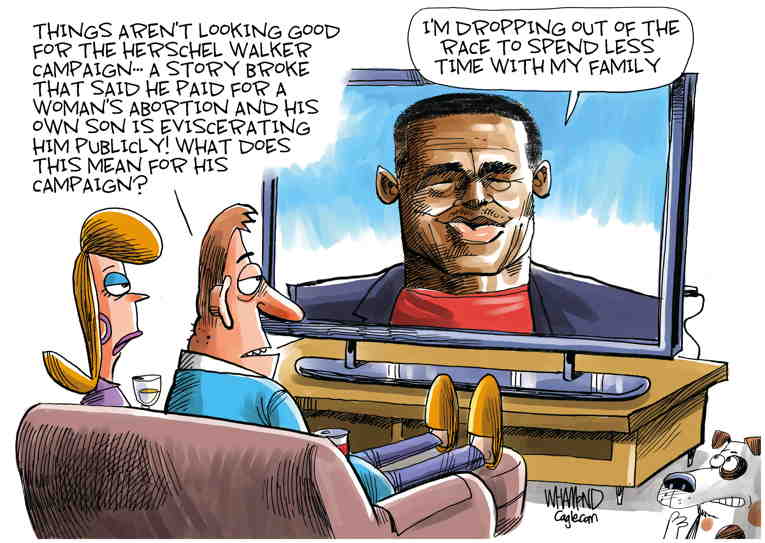 Political/Editorial Cartoon by Dave Whamond, Canada, PoliticalCartoons.com on Herschel Walker Campaign Implodes