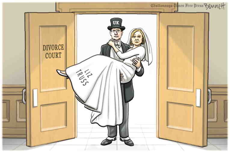 Political Cartoon On Liz Truss Out By Clay Bennett Chattanooga Times Free Press At The Comic News 