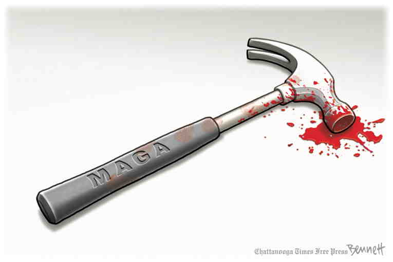 Political/Editorial Cartoon by Clay Bennett, Chattanooga Times Free Press on Paul Pelosi Attacked