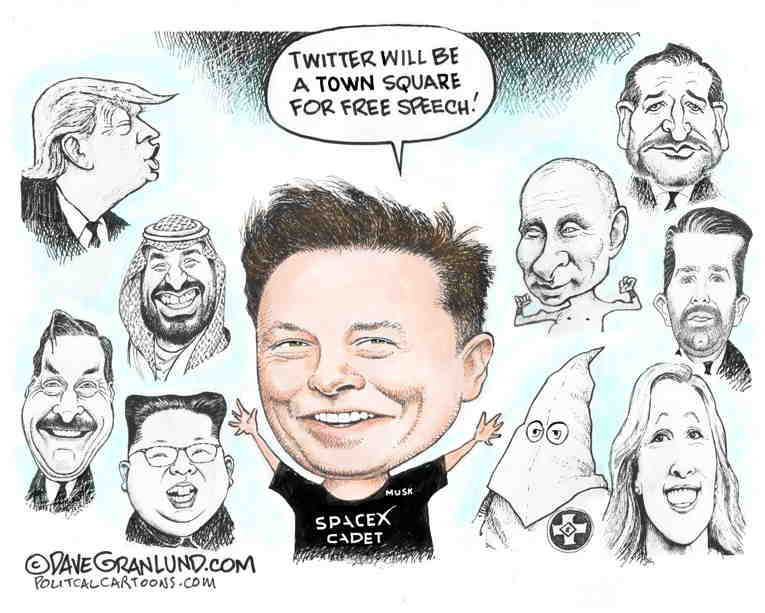 Political/Editorial Cartoon by Dave Granlund on Musk Takes Twitter Helm