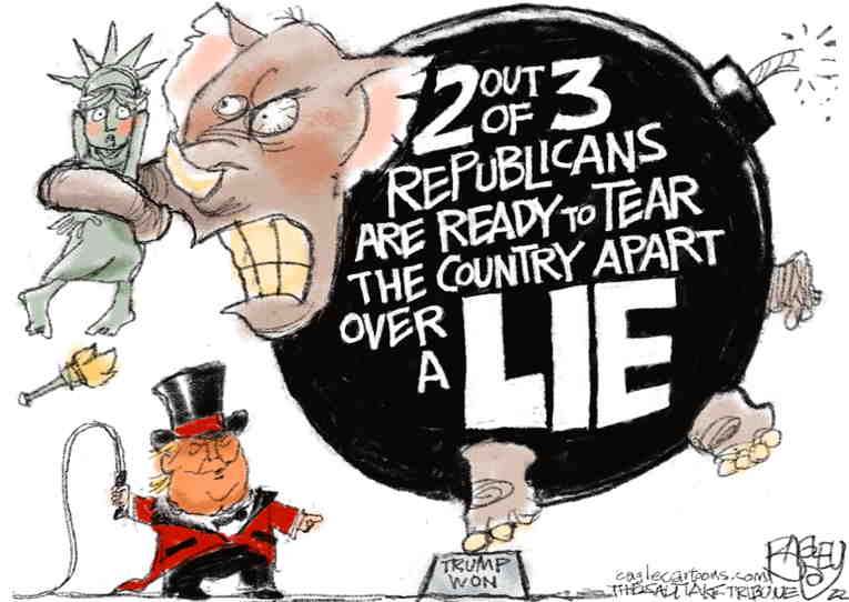 Political/Editorial Cartoon by Pat Bagley, Salt Lake Tribune on Trump Teases Announcement