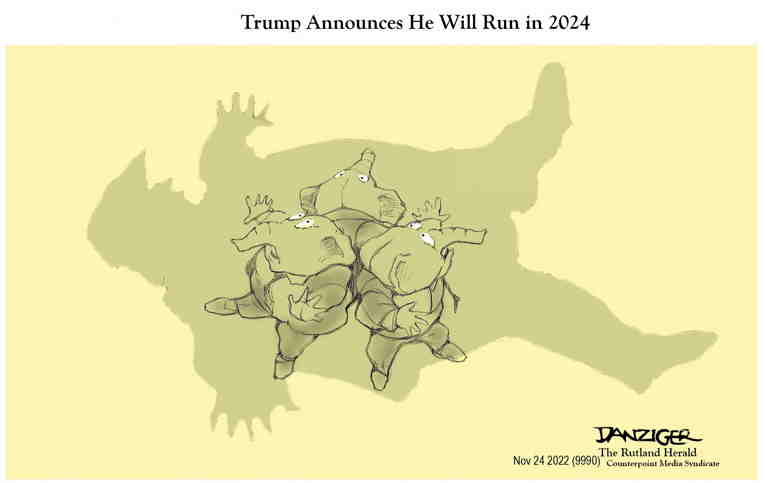 Political/Editorial Cartoon by Jeff Danziger on Trump Announcement Fizzles